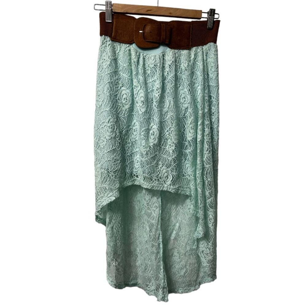 Rue 21 Mint Green Women’s Lace Hi Low Skirt Small Stretch Elastic Waist Belt